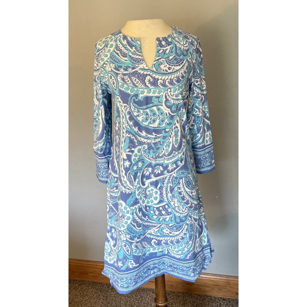 Coolibar‎ Oceanside Tunic Dress XS Blue Paisley 3/4 Sleeve UPF 50+ Golf Outdoor